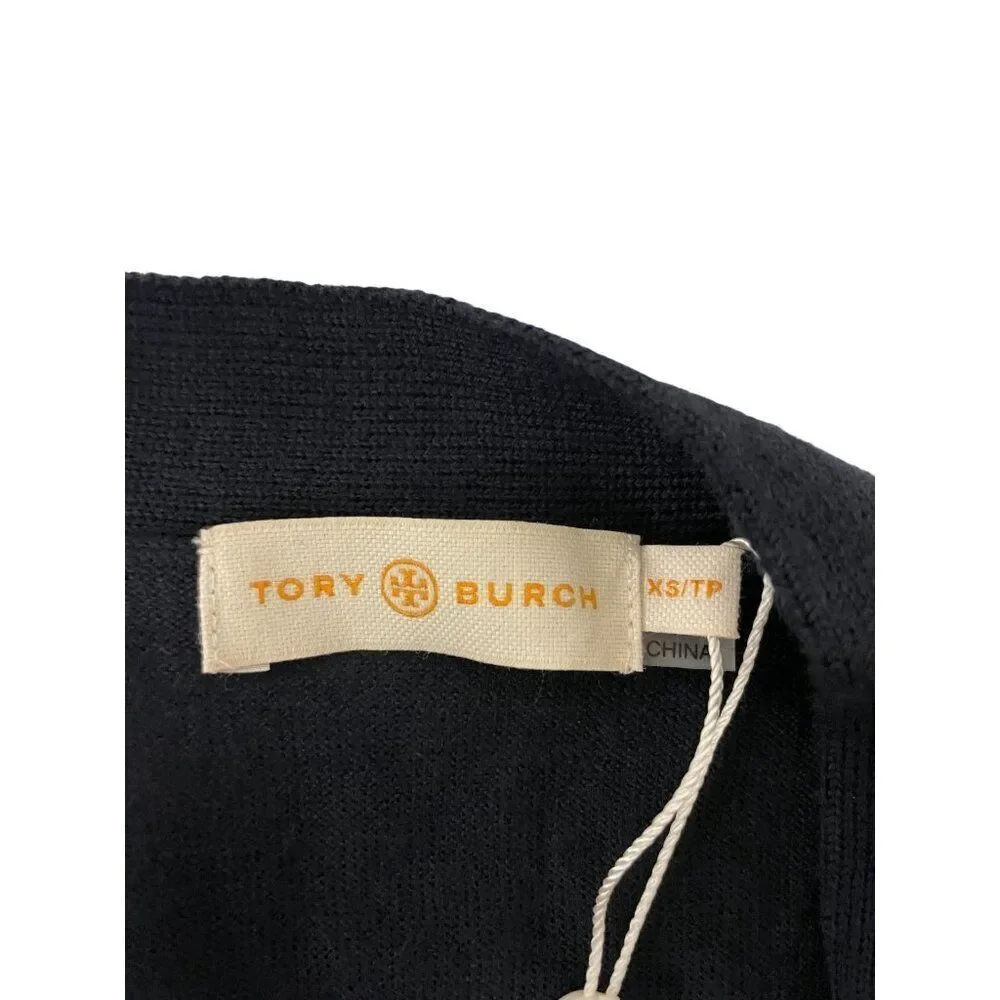 Tory Burch Womens Cardigan Sweater XS Navy Long Sleeve V Neck Wool NWT